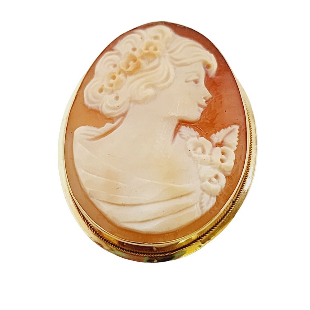 Antique 14kt Gold V.D Beautifully Carved Pendant Brooch (A5295)